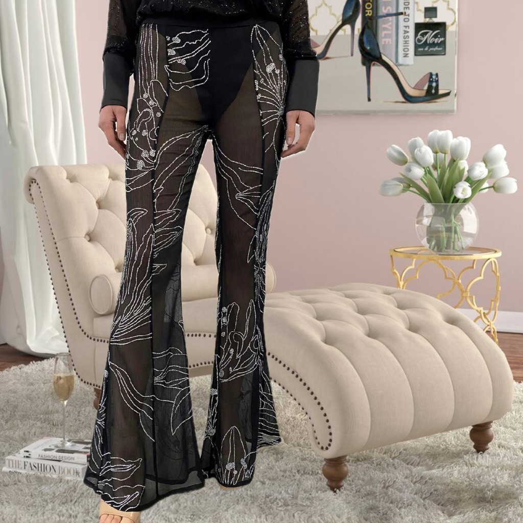 Rococo Sand Sheer Embellished Dream Pants With Under Layer Shorts Set Nwt